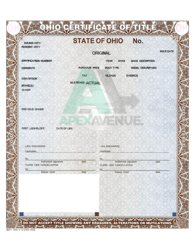 Ohio vehicle title - front