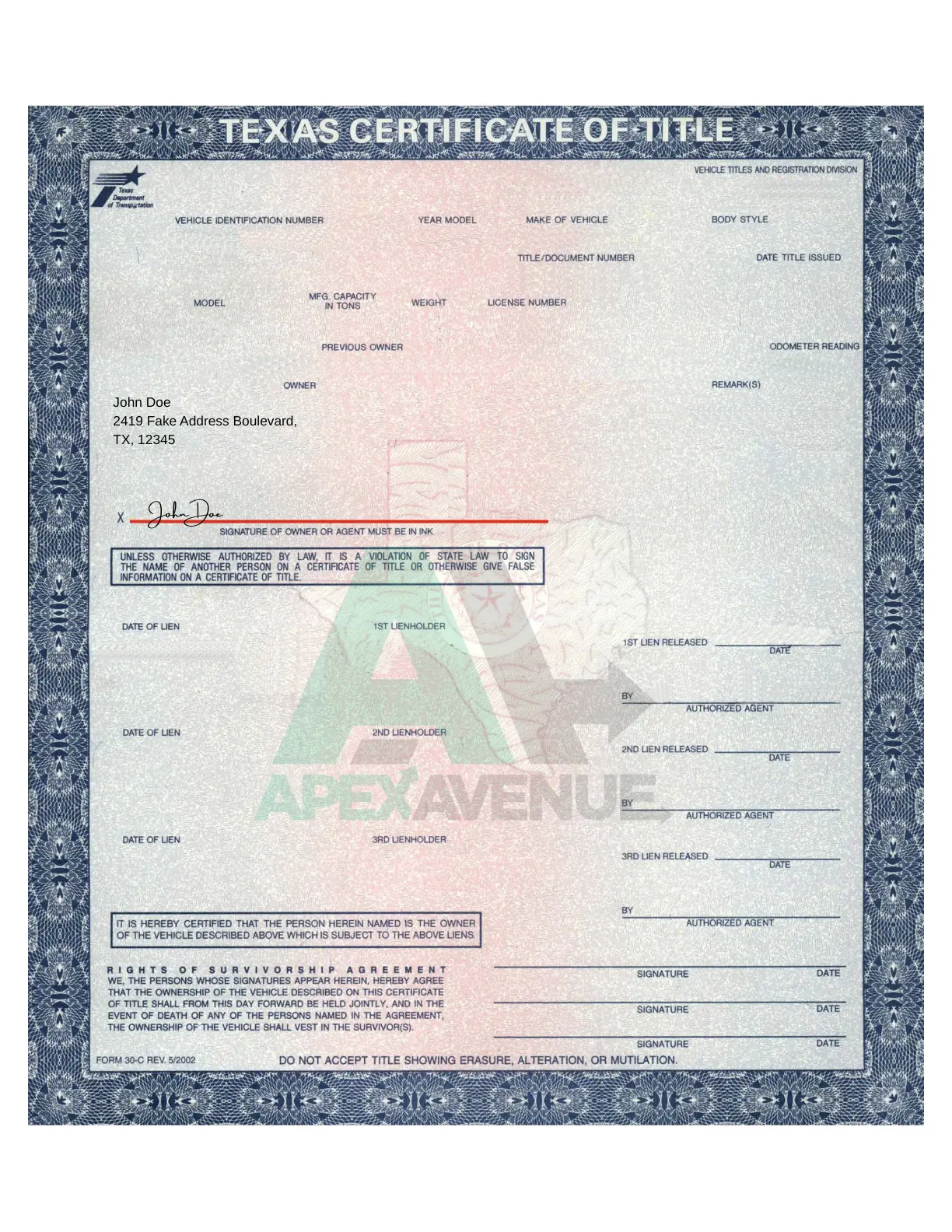 texas title with single owner signature