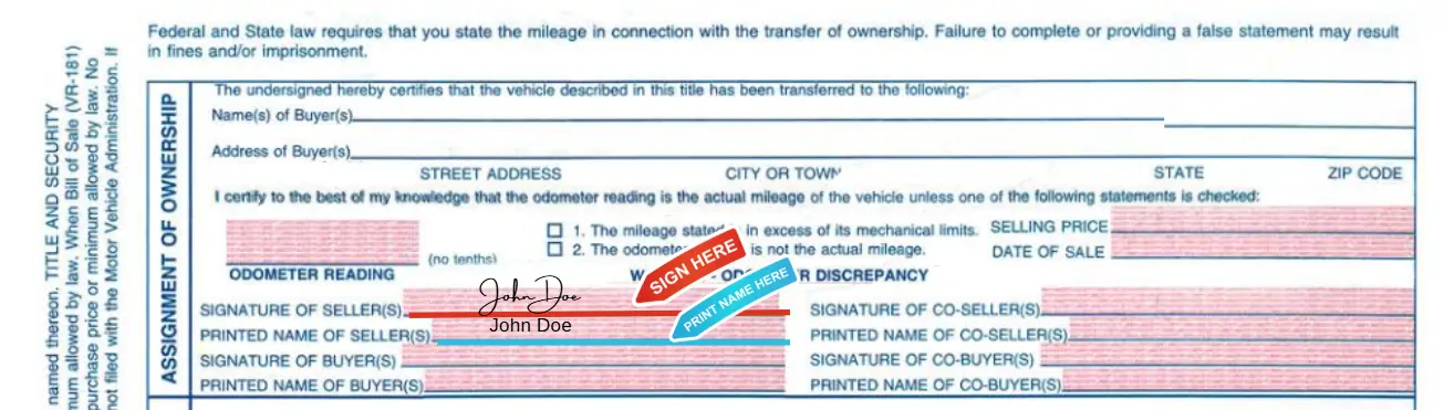 single owner name and signature on maryland title