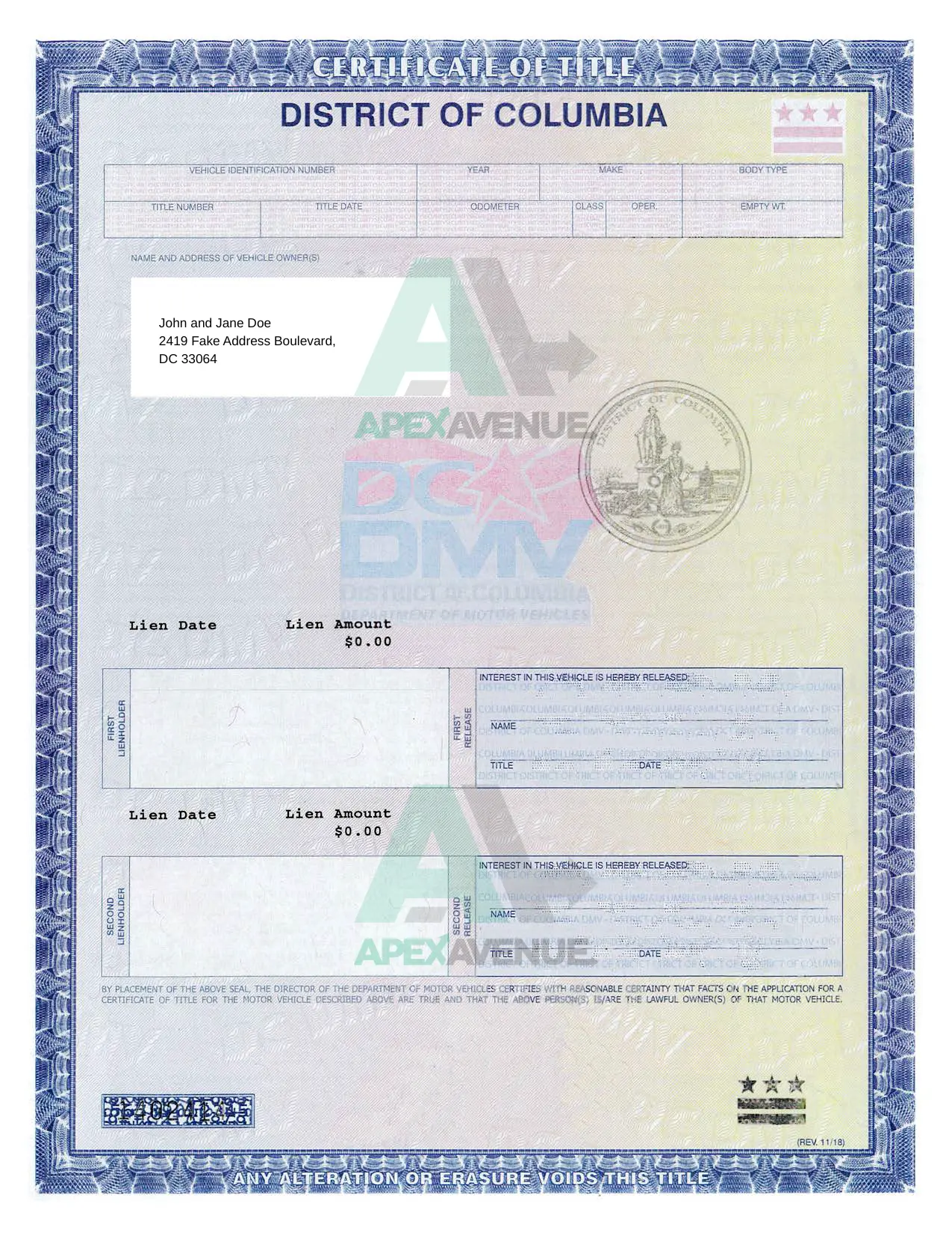 Washington DC title front with multiple owners information